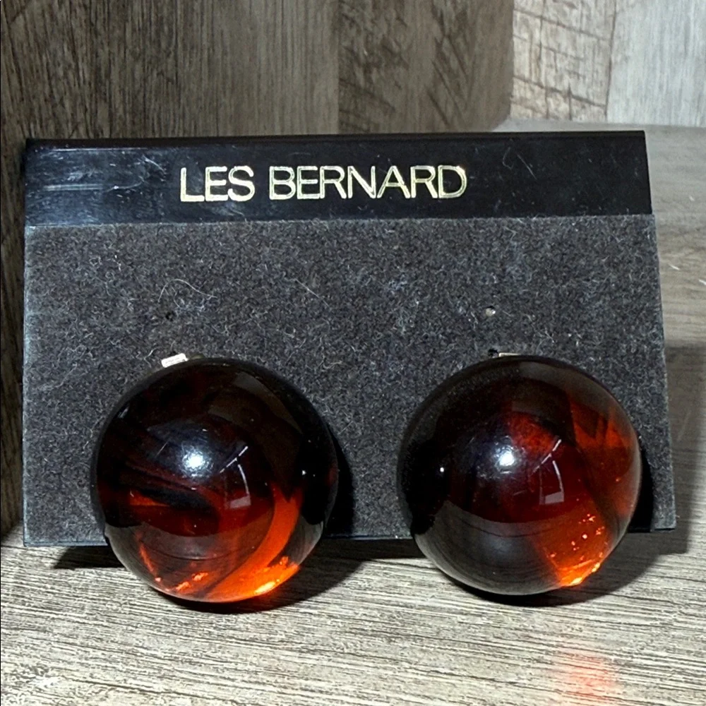 Les Bernard Amber glass Clip-On Earrings